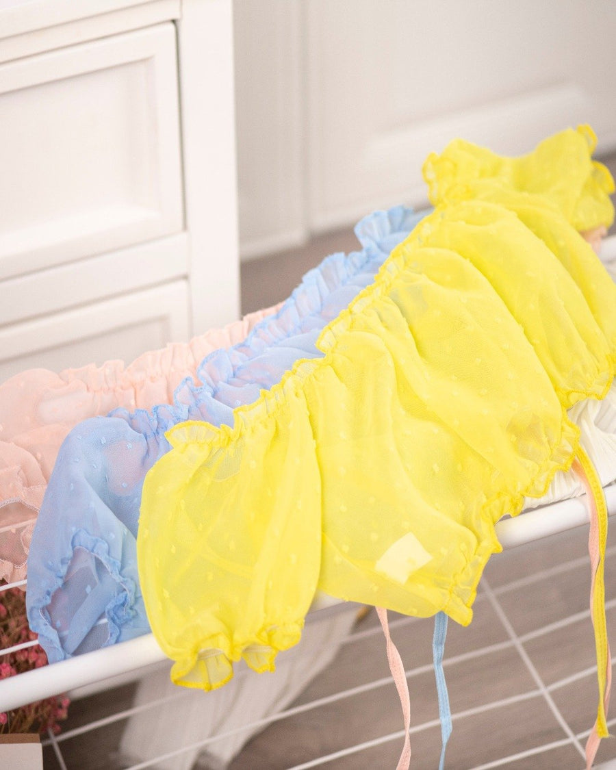 Pink Blue Yellow Mesh Lace Strapless Bra and Panties Set