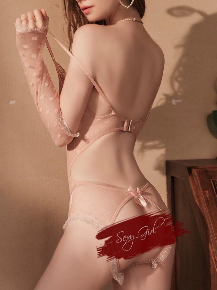 Women's Peach Lace Playboy Bunny Bodysuit