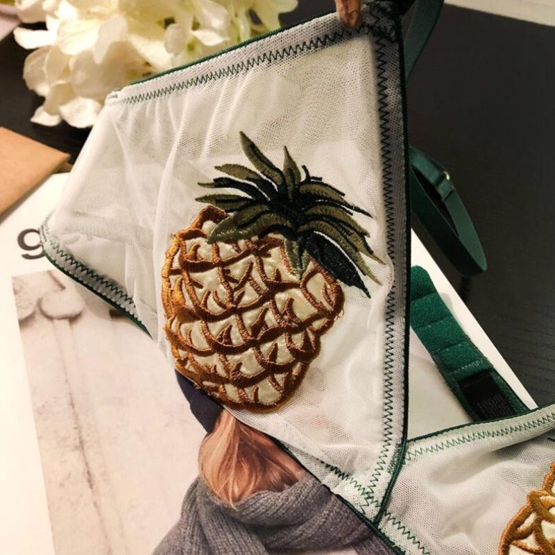 Holiday Pineapple Print See Through White Bra 
