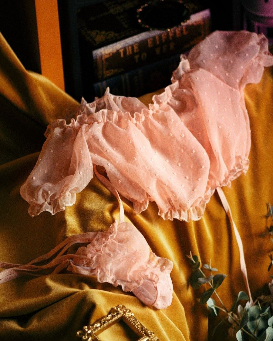 Pink Mesh Lace Strapless Bra and Panties Set